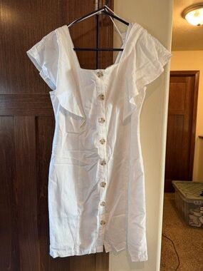 a.n.a White Ruffle-Sleeve Button-Front Mini Dress